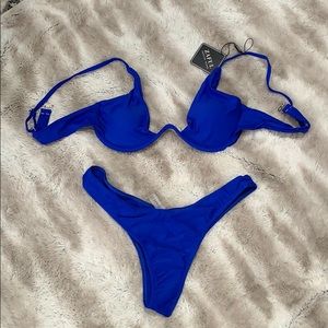 Zaful- Push Up Plunge Bathing Suit - Blue